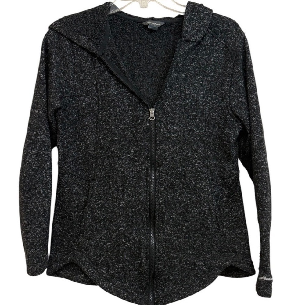 Eddie Bauer Womens Small Gray Marl Full Zip Sweater Fleece Hooded Jacket